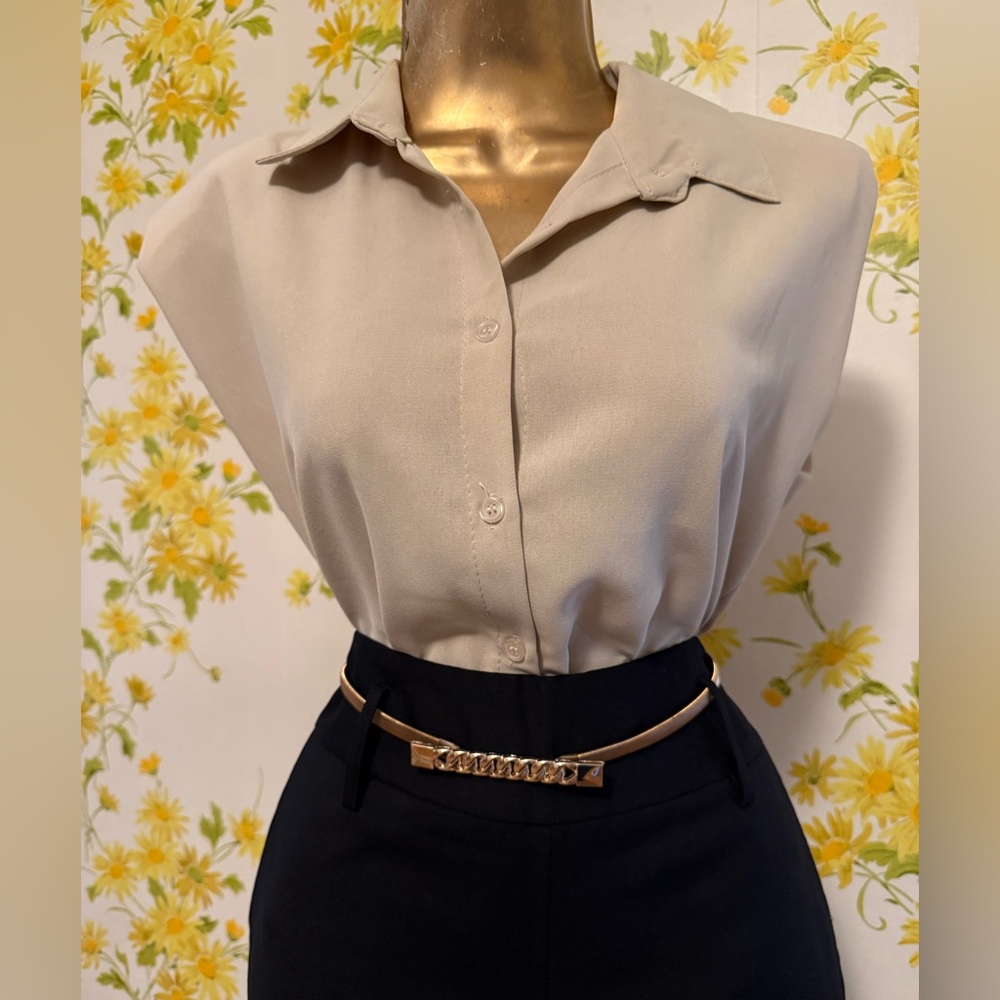 Venti6 Padded shoulders Sleeveless Boxy Button Down Blouse size M